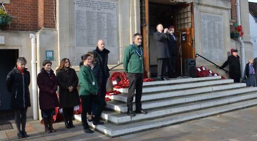 Residents gather at town hall to observe Armistice Day
