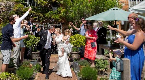 Newlyweds celebrate at their pub