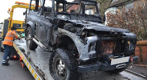 Burnt out Land Rover