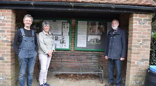 Noticeboards installed in bus shelter detailing history of village