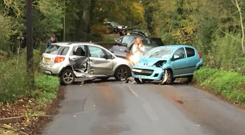 Car crash blocks road
