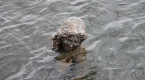 Mermaid statue pushed in to river