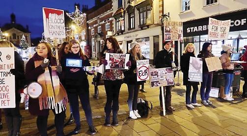Anti-fur protestors stage demonstration outside shops