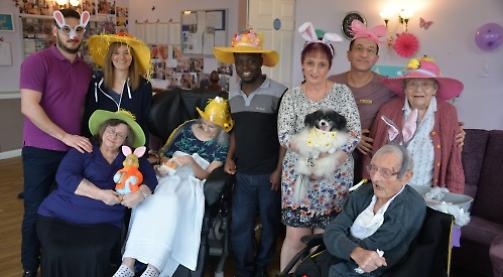Bonnets and bunny ears at care home celebration