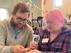 MP (and family) in knitting workshop at cafe