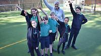 Dancing in the playground for Red Nose Day