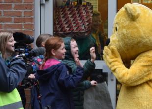 Pudsey dances and hugs children during school visit