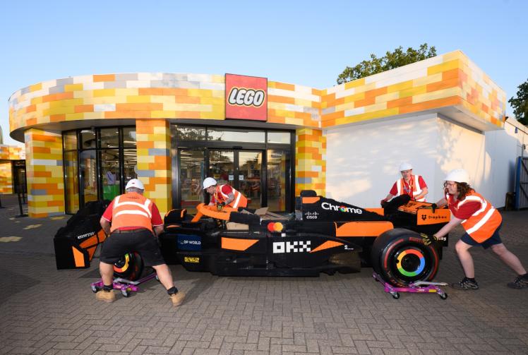 Life-sized LEGO F1 McLaren car driven by Lando Norris makes pit stop in Windsor 