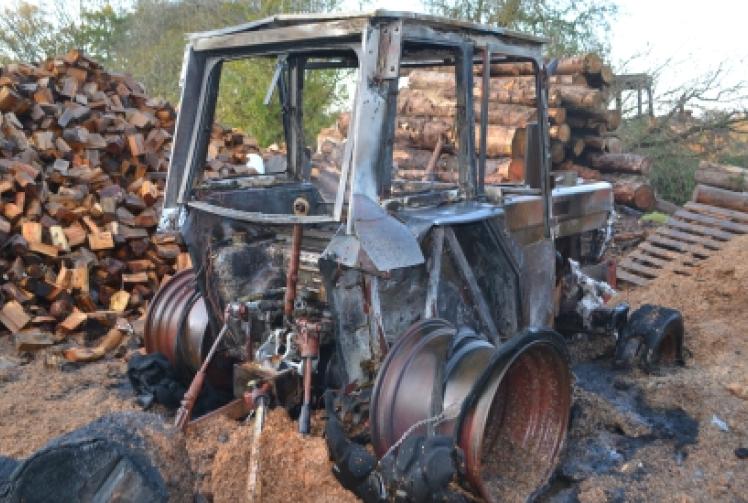 Tractor destroyed in sawmill blaze